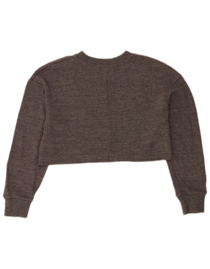 Zara Damen Crop Oversized Top Langarm UK 10 Small Braune Baumwolle