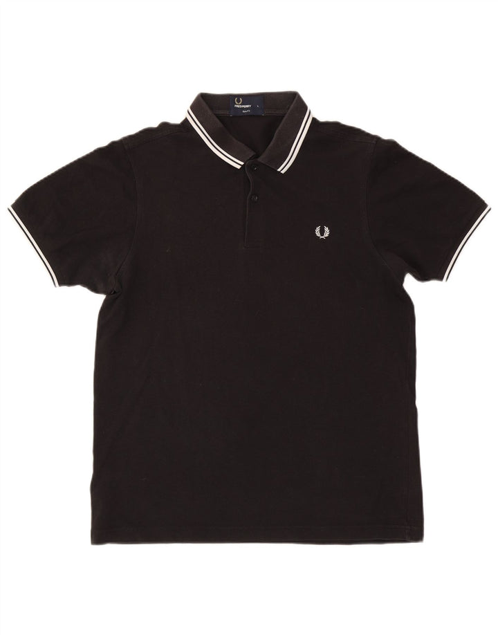 Fred Perry Herren Slim Fit Poloshirt Große schwarze Baumwolle