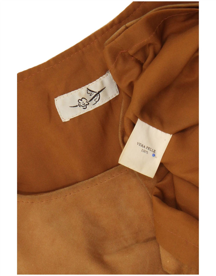 Vintage Damen Ärmelloses Wildleder-Basic-Kleid UK 12 Mittelbraunes Leder