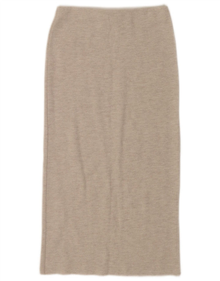 Zara Damen-Strickrock mit geradem Schnitt, Größe S, W26, Beige meliert