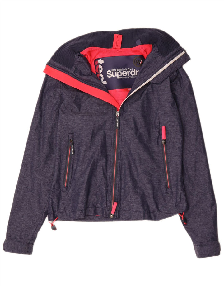 Superdry Damen-Regenjacke mit Kapuze, UK 10, Größe S, marineblaues Nylon