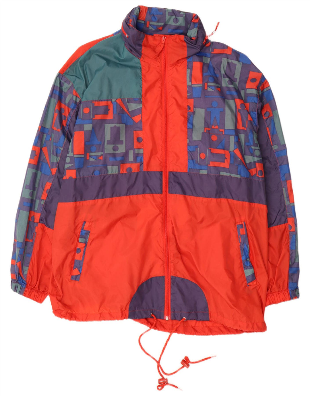 Vintage Herren-Regenjacke mit Kapuze, UK 40, groß, mehrfarbig, geometrisch