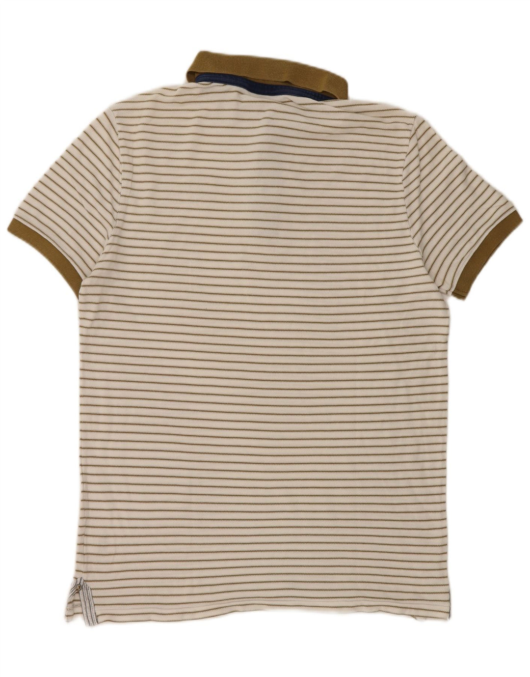 BLAUER Mens Polo Shirt Large White Striped Cotton