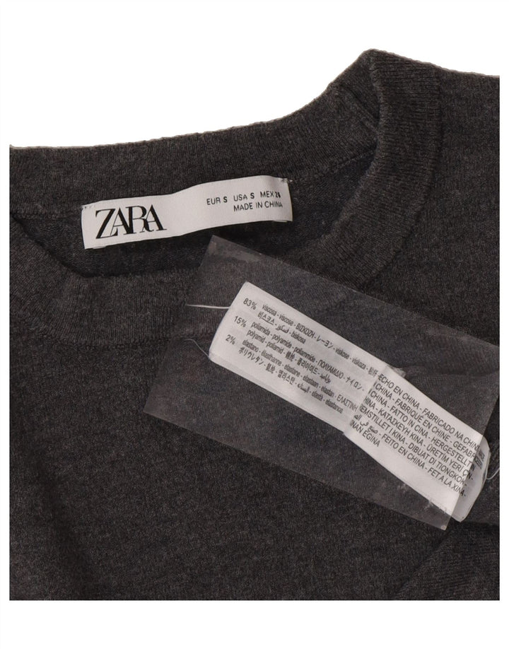 ZARA Womens Crew Neck Jumper Sweater UK 10 Small Grey Viscose Vintage Zara and Second-Hand Zara from Messina Hembry 