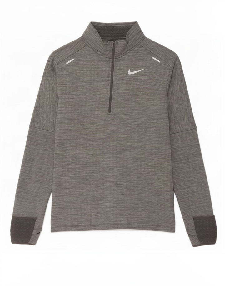 Nike Herren-Pullover-Trainingsanzugoberteil mit Reißverschluss, Größe S, grau geflecktes Polyester