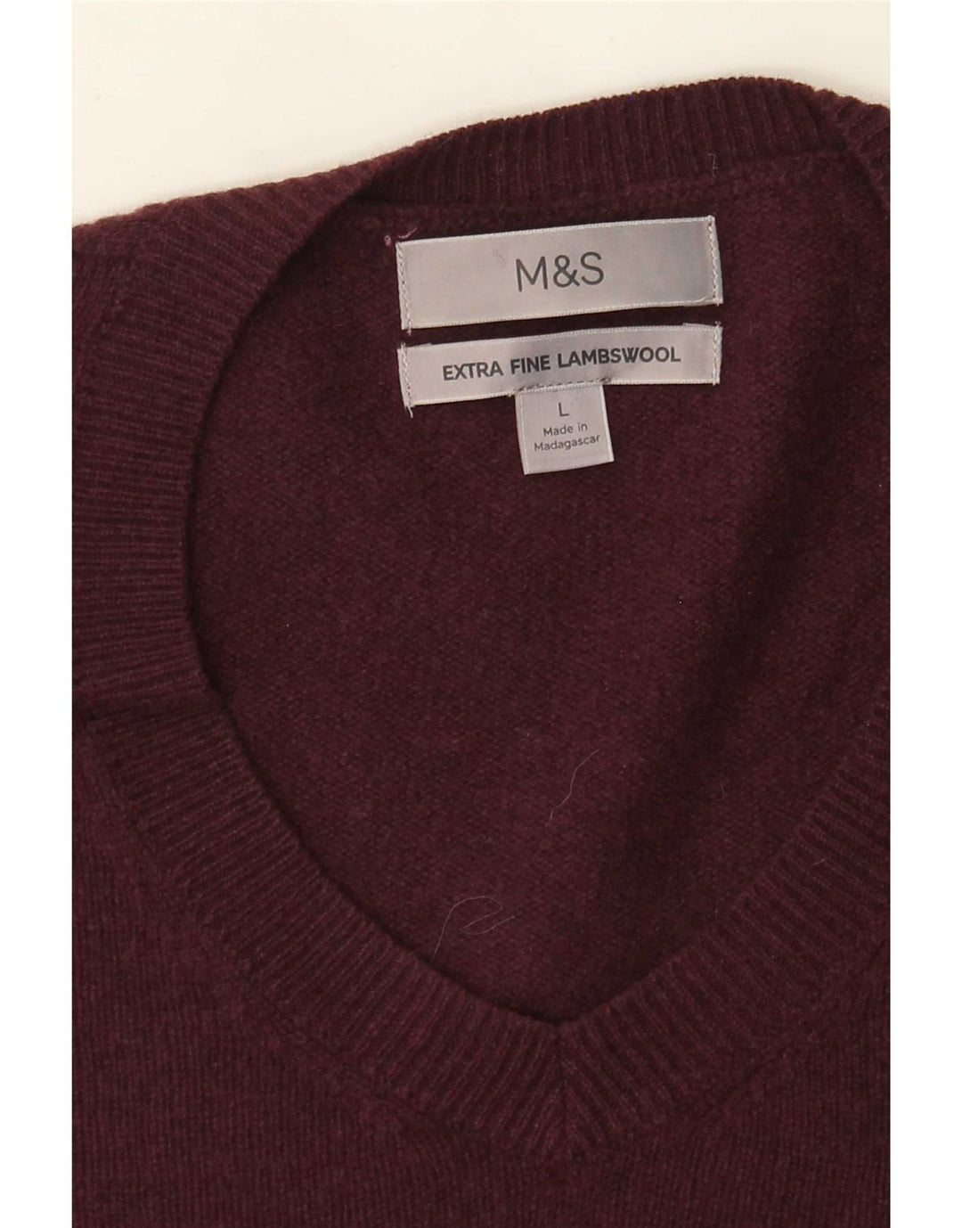 Marks & Spencer Herren-Pullover mit V-Ausschnitt, groß, burgunderrote Lammwolle