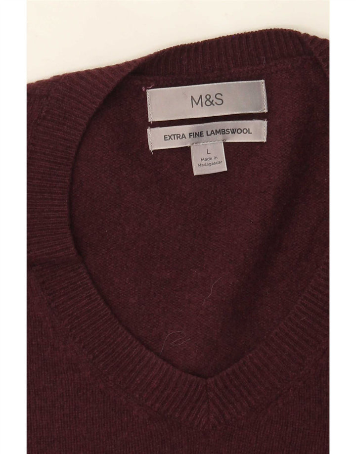 Marks & Spencer Herren-Pullover mit V-Ausschnitt, groß, burgunderrote Lammwolle