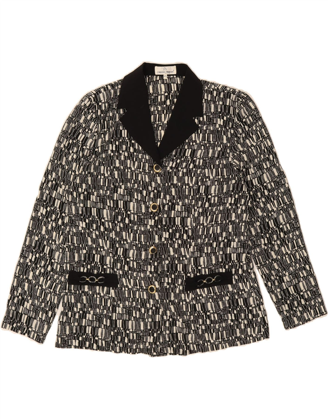 CAROLINA PEDRJONI Womens 3/4 Sleeve Blazer Jacket IT 47 Large Black Vintage Carolina Pedrjoni and Second-Hand Carolina Pedrjoni from Messina Hembry 