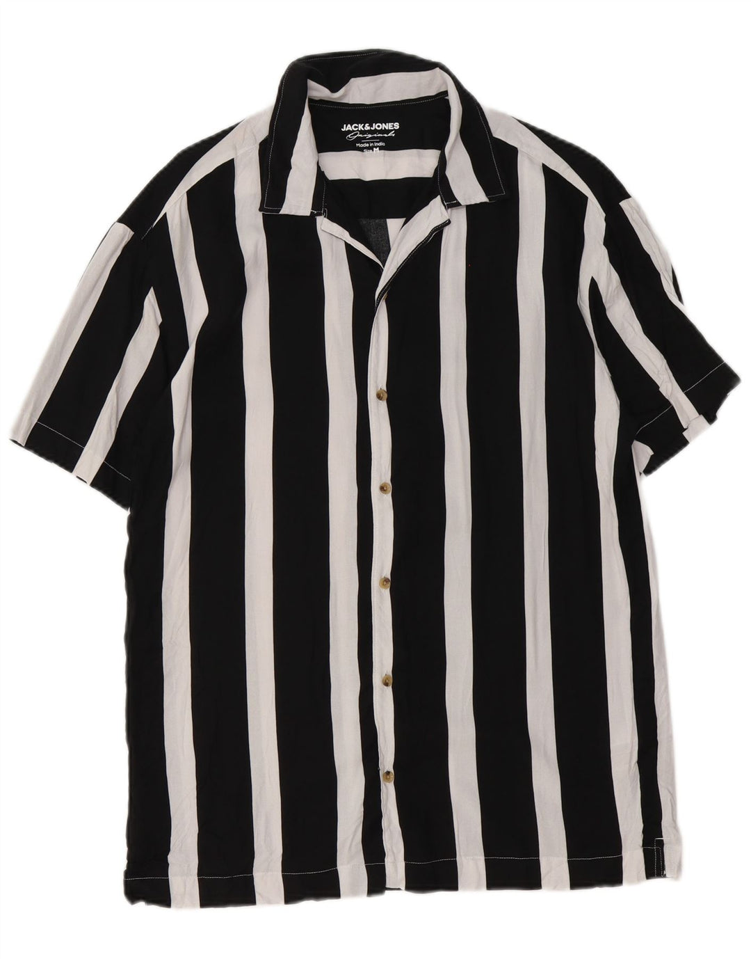 Jack & Jones Herren Kurzarmhemd Mittelschwarz gestreift Viskose
