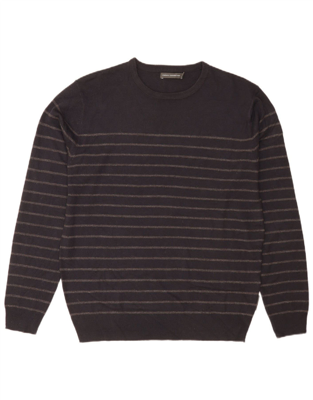 French Connection Herren-Pullover mit Rundhalsausschnitt, groß, schwarz gestreift, Acryl