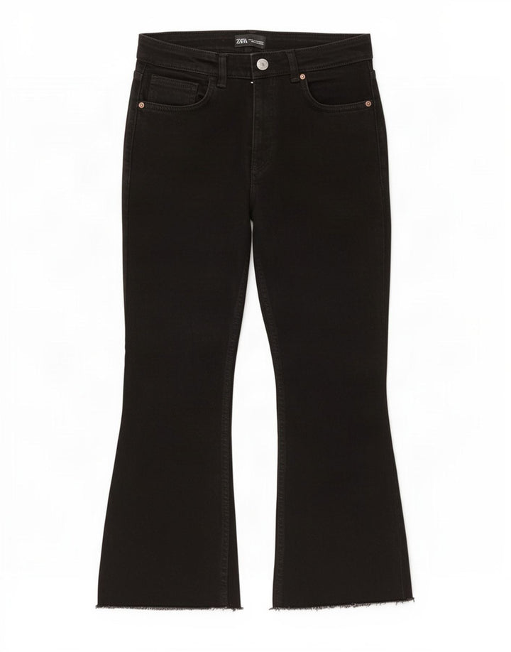 Zara Damen Crop Bootcut Jeans EU 40 Medium W30 L25 Schwarz