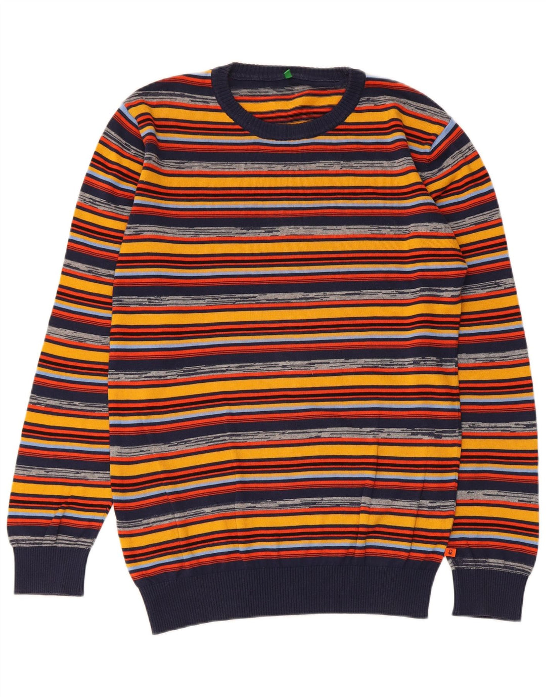 Benetton Herren-Pullover mit Rundhalsausschnitt, mittelgroß, mehrfarbig, gestreift, Baumwolle