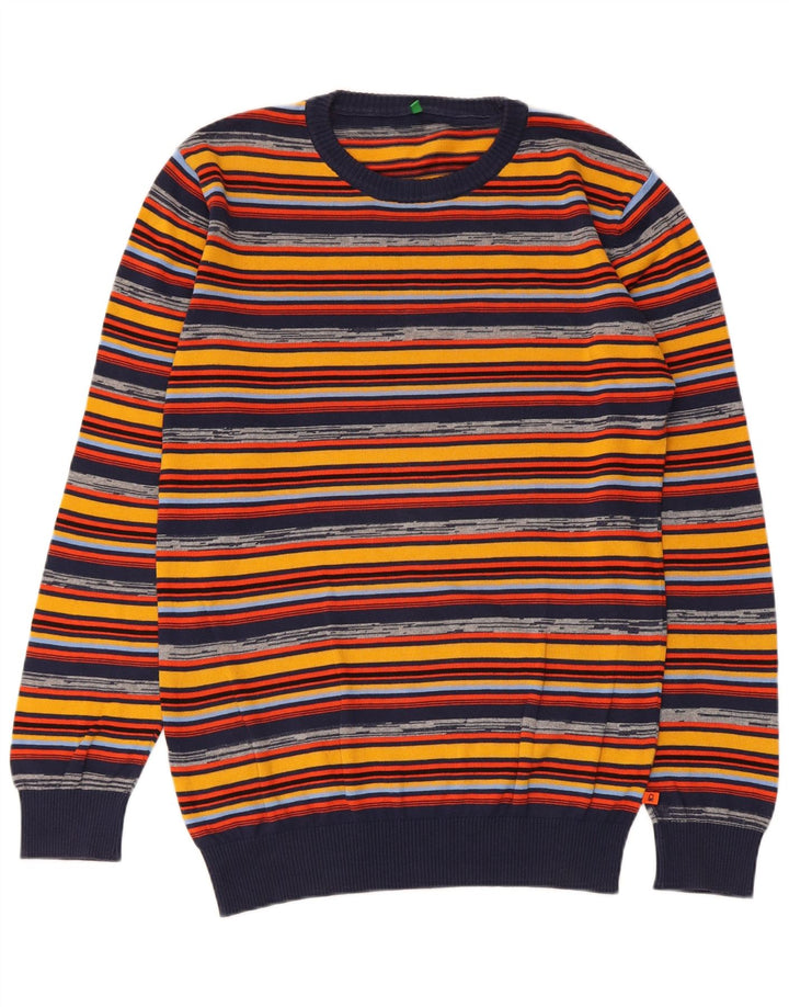 Benetton Herren-Pullover mit Rundhalsausschnitt, mittelgroß, mehrfarbig, gestreift, Baumwolle