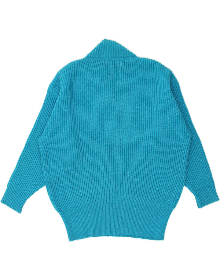 VINTAGE Womens Shawl Neck Jumper Sweater EU 40 Medium Blue Wool Vintage Vintage and Second-Hand Vintage from Messina Hembry 