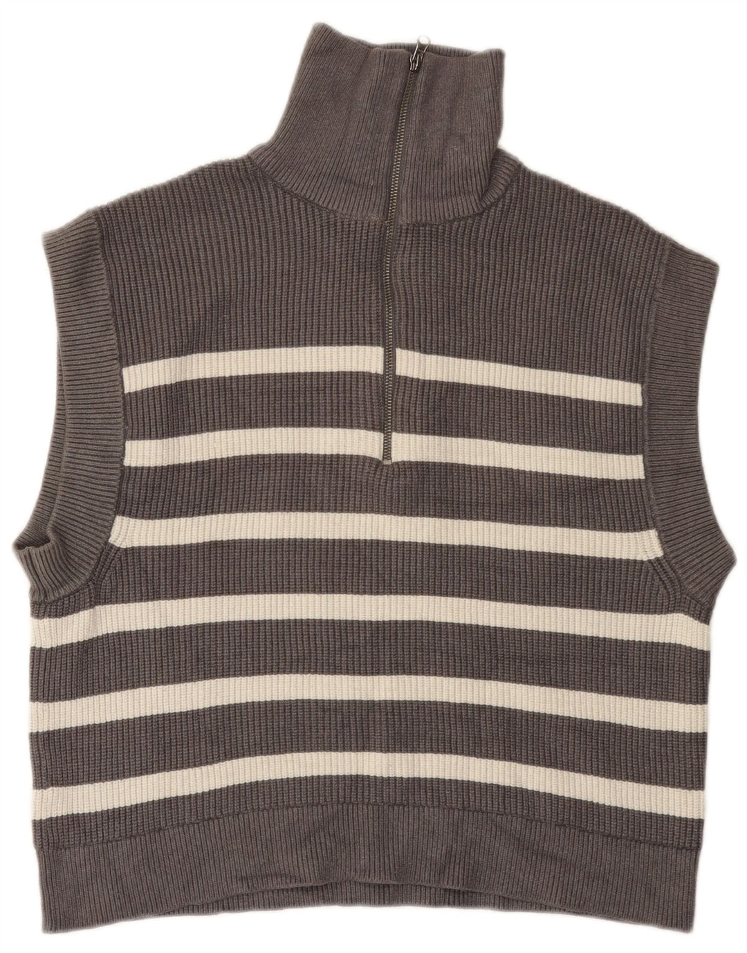 Zara Damen Tanktop mit Reißverschluss am Hals, UK 14, mittelgrau gestreift