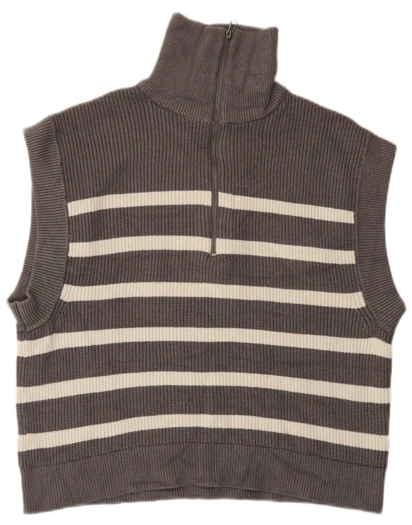 Zara Damen Tanktop mit Reißverschluss am Hals, UK 14, mittelgrau gestreift