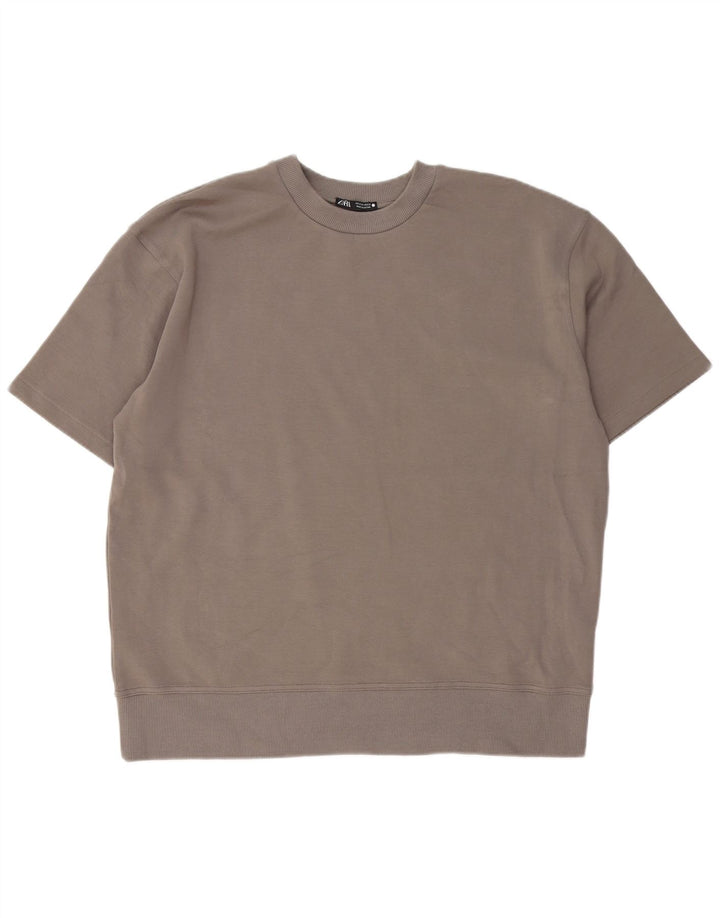 Kurzärmliger, übergroßer Sweatshirt-Pullover von Zara für Damen, UK 14, Mittelgrau