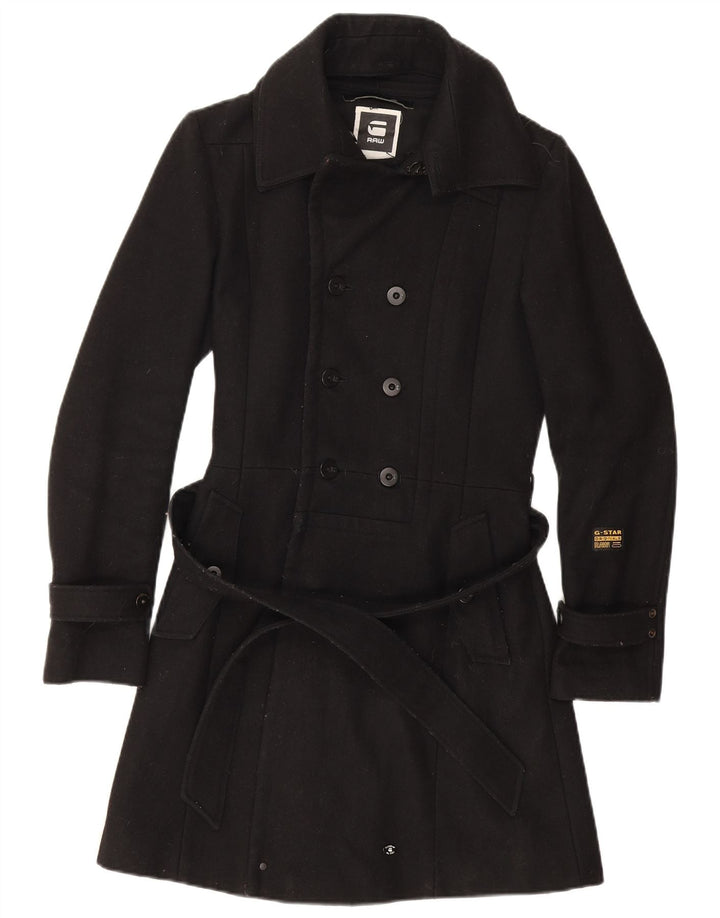 G-Star Damen Zweireihiger Mantel UK 10 Small Schwarze Wolle
