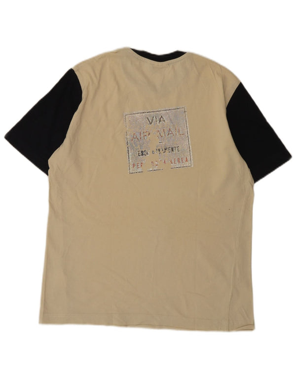 ELLESSE Mens Graphic T-Shirt Top Medium Beige Colourblock