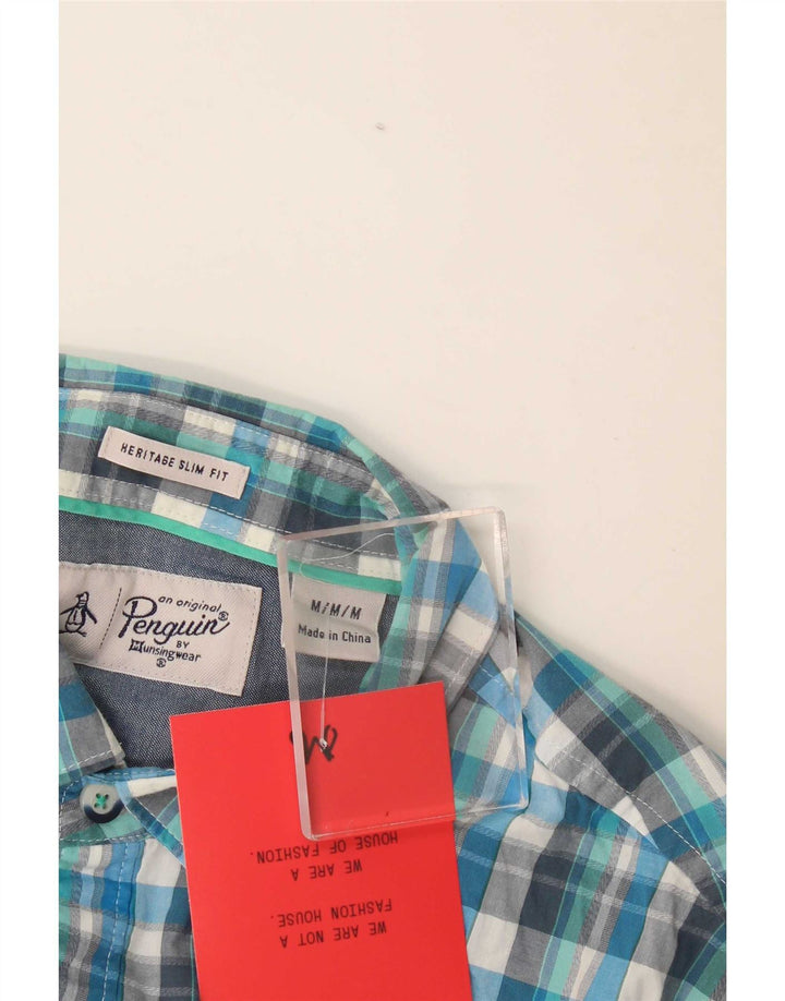 Penguin Herren Heritage Slim Fit Hemd Mittelblau kariert