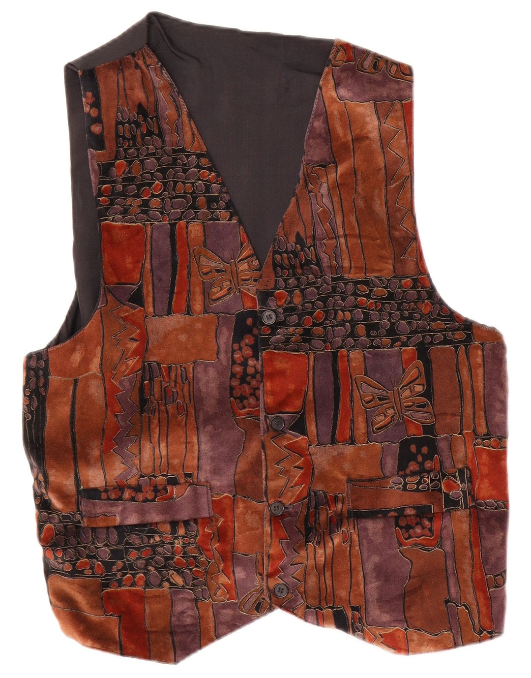 Vintage Herrenweste, groß, braun, Patchwork-Polyester