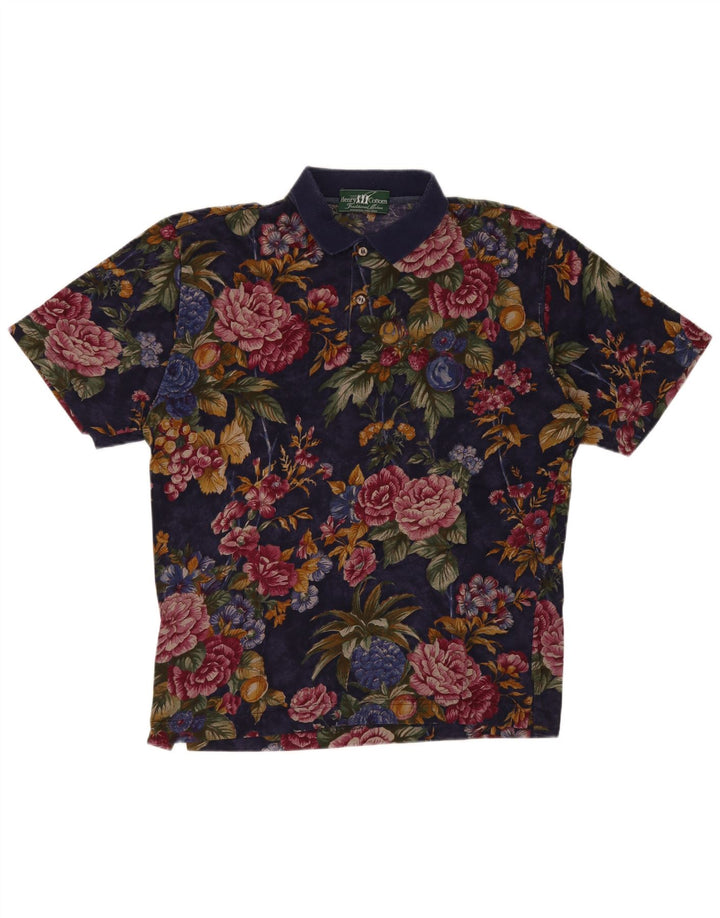 Henry Cottons Herren-Poloshirt, mittelgroß, Marineblau mit Blumenmuster