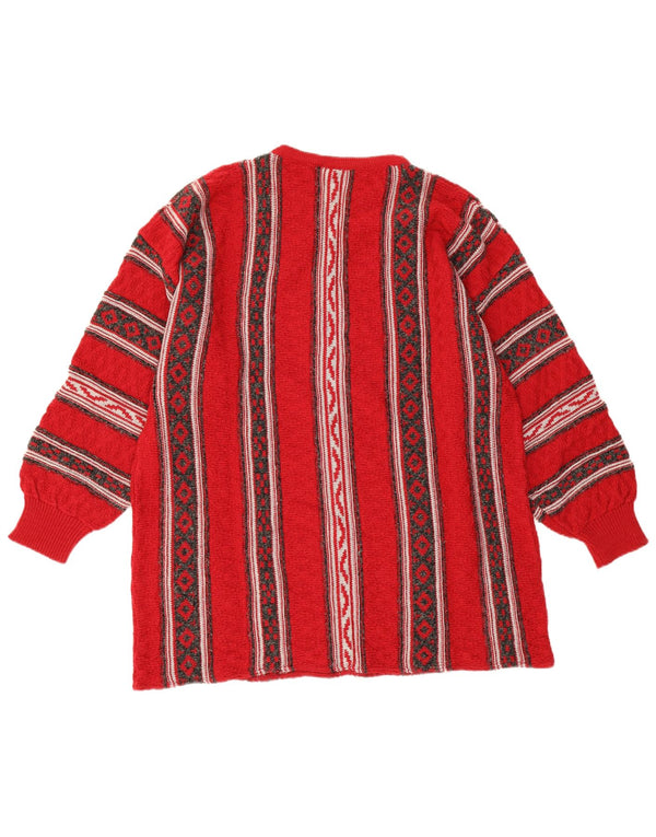 Vintage Damen Rundhalspullover Pullover EU 46 XL Rote geometrische Wolle