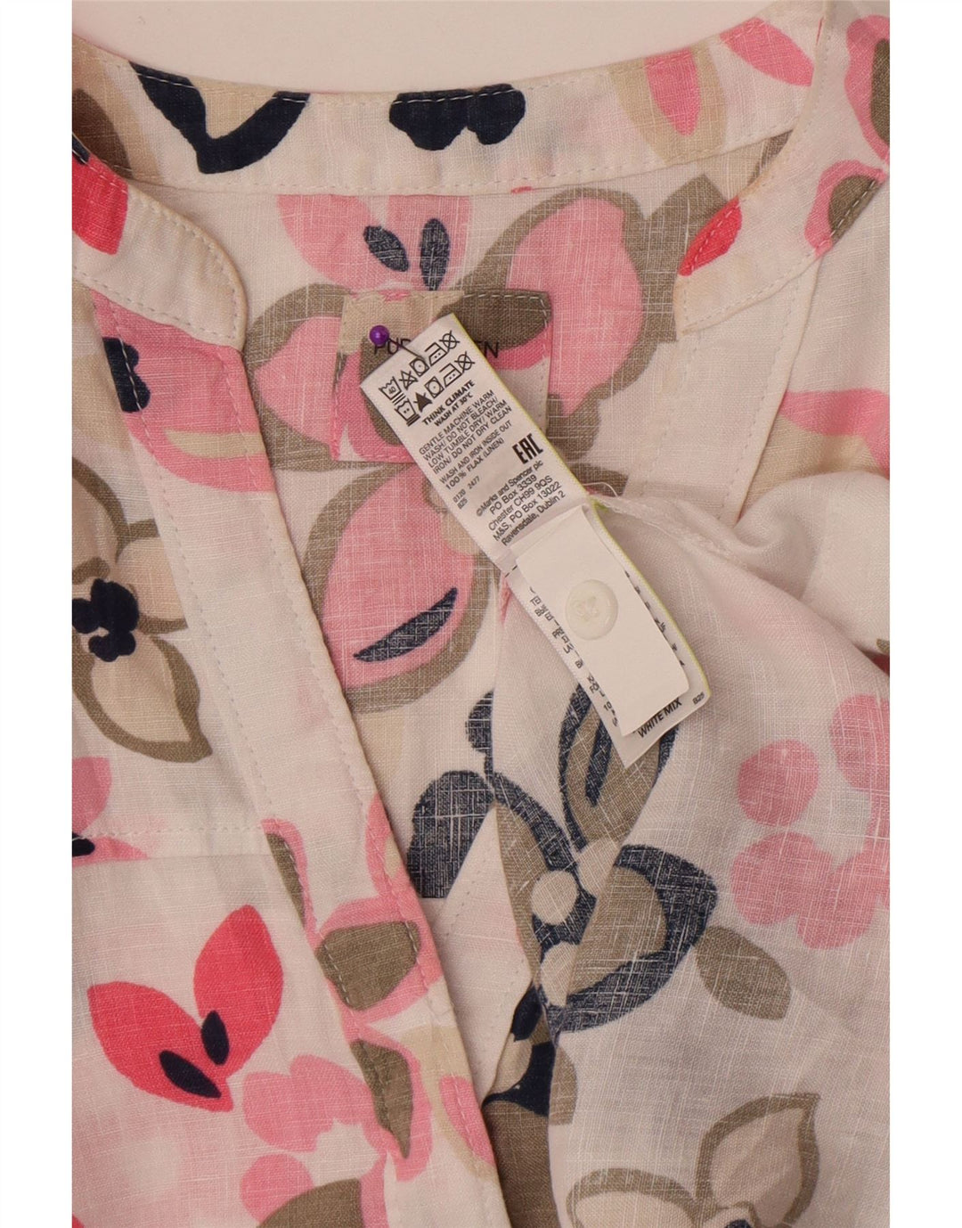 Marks & Spencer – Übergroßes Blusenoberteil für Damen, UK 12, mittelweißes, geblümtes Leinen