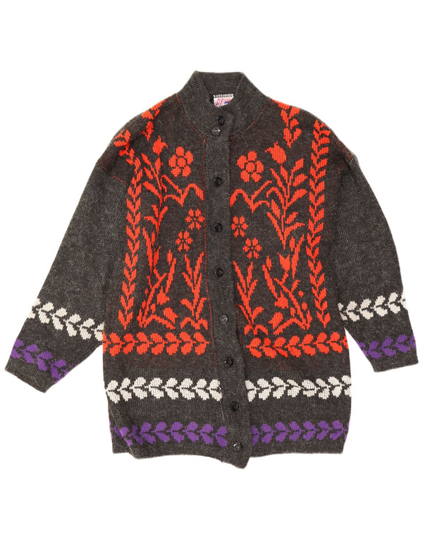 Vintage Damen Cardigan Pullover UK 18 XL Grau geblümt