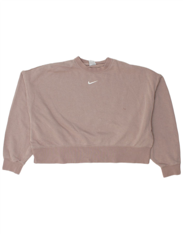 Nike Womens Crop Oversized Sweatshirt Pullover UK 14 Mittelrosa Baumwolle