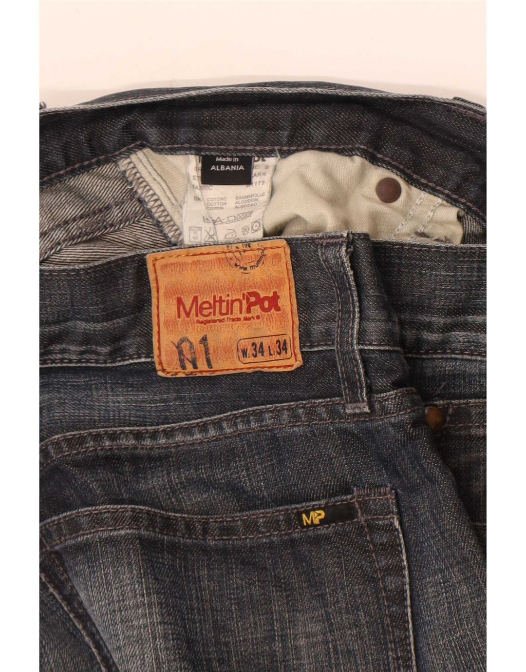 Meltin' Pot Herren Straight Jeans W34 L28 Blaue Baumwolle