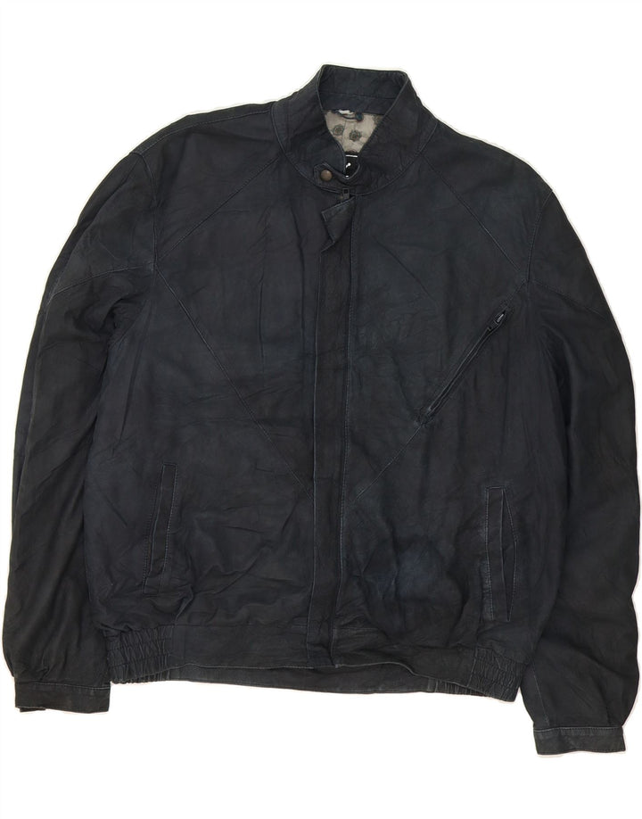 VINTAGE Mens Leather Jacket IT 50 Large Navy Blue Leather Vintage Vintage and Second-Hand Vintage from Messina Hembry 