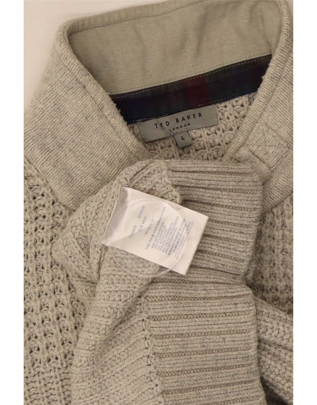 Ted Baker Herren-Pullover mit Knopfkragen, Größe 4, groß, graue Baumwolle