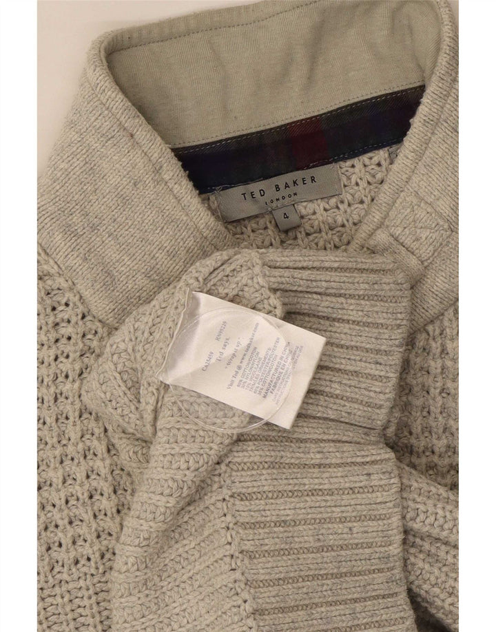 Ted Baker Herren-Pullover mit Knopfkragen, Größe 4, groß, graue Baumwolle