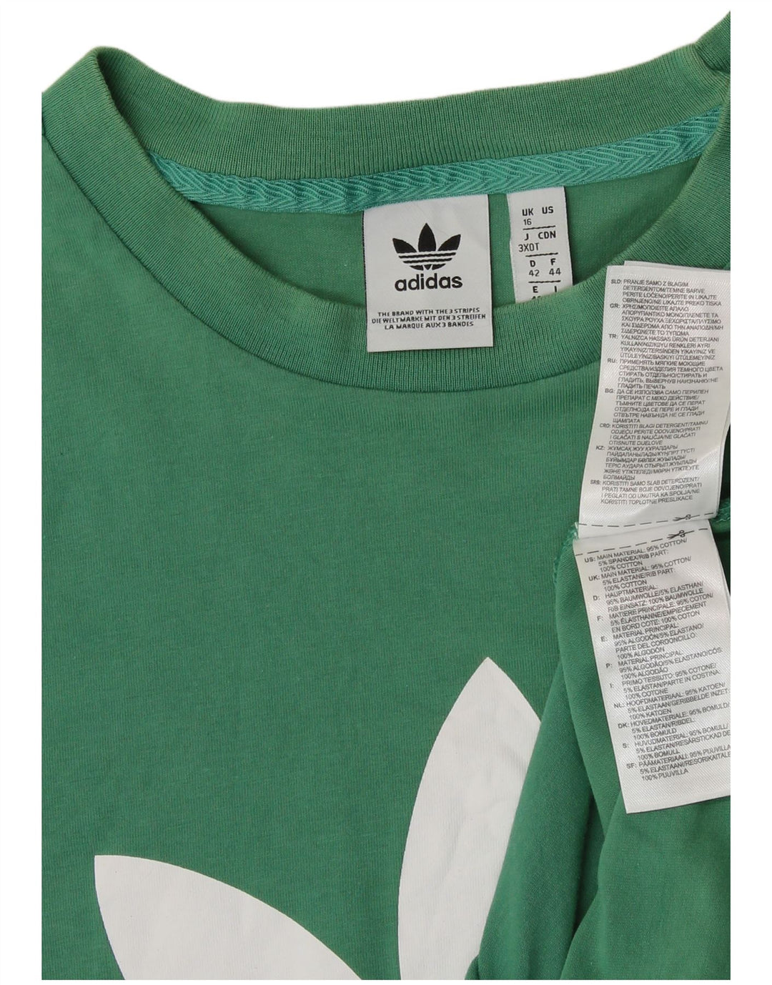 ADIDAS Damen Grafik T-Shirt Top UK 16 Große grüne Baumwolle