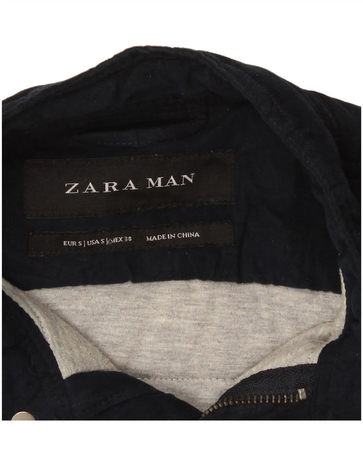 Zara Herren Utility Jacke UK 36 Small Marineblau Polyester