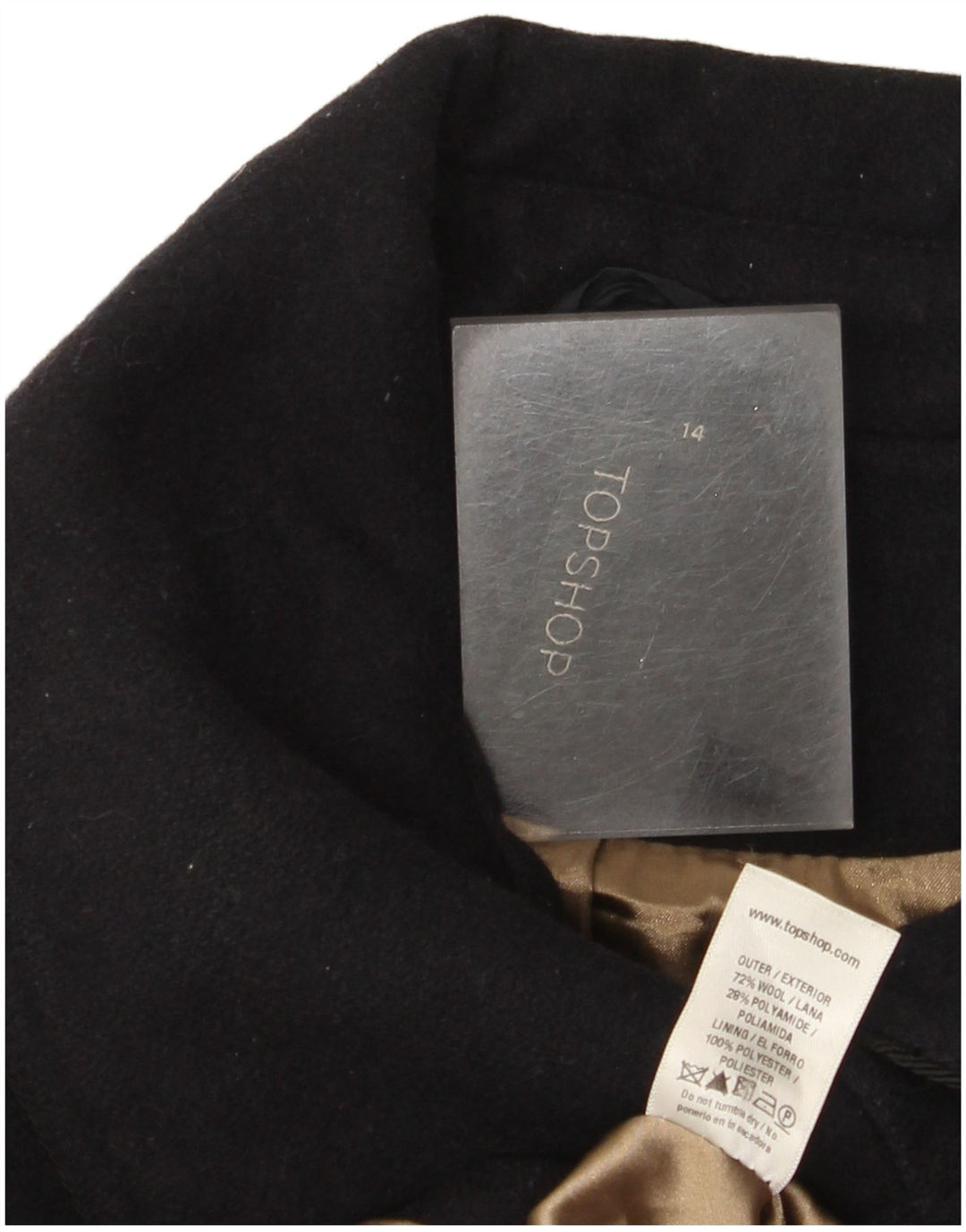 Topshop Damenmantel UK 14 Mittelmarineblaue Wolle