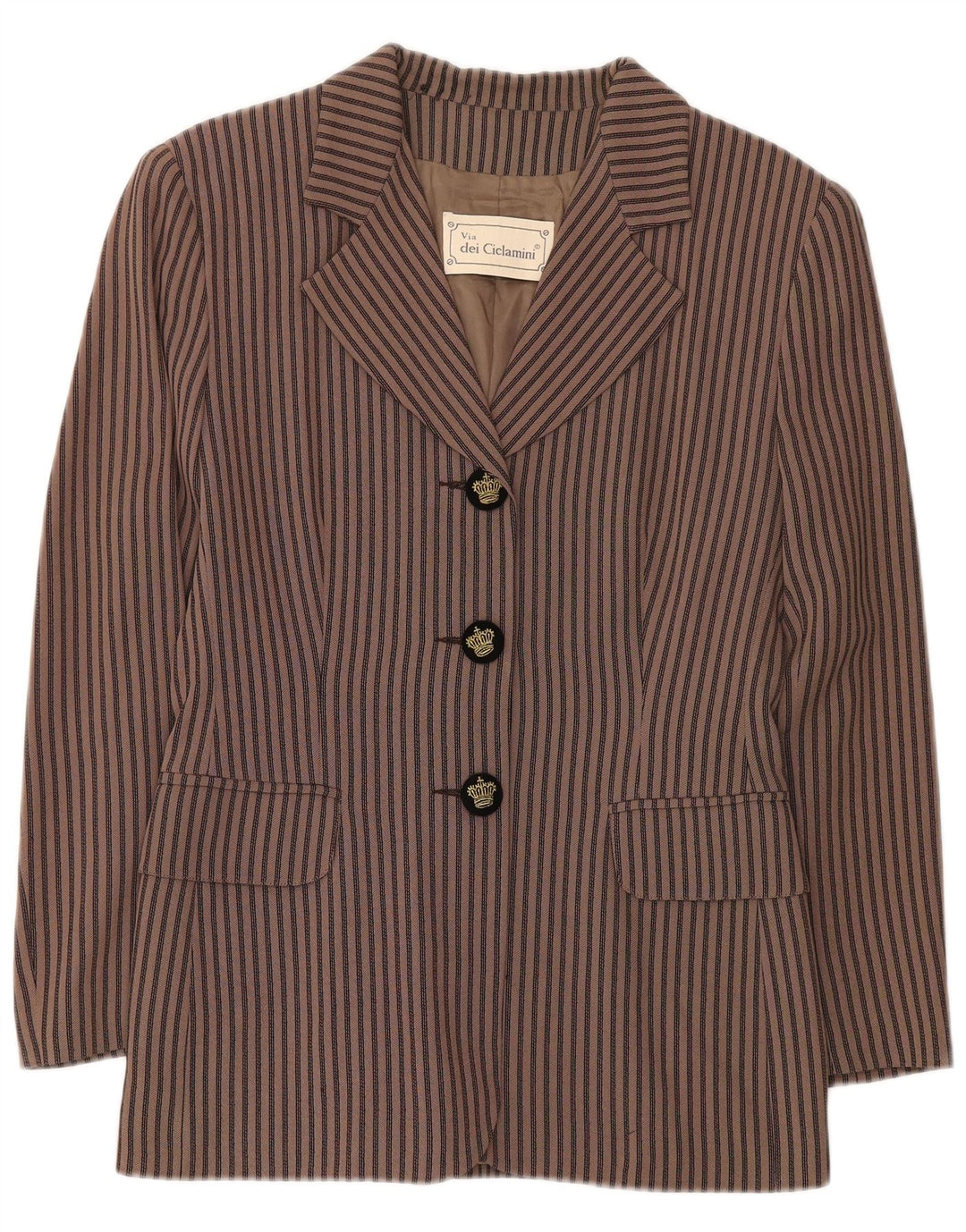 Via Dei Ciclamini Damen-Blazer mit 3 Knöpfen, Gr. 10, klein, braun gestreift