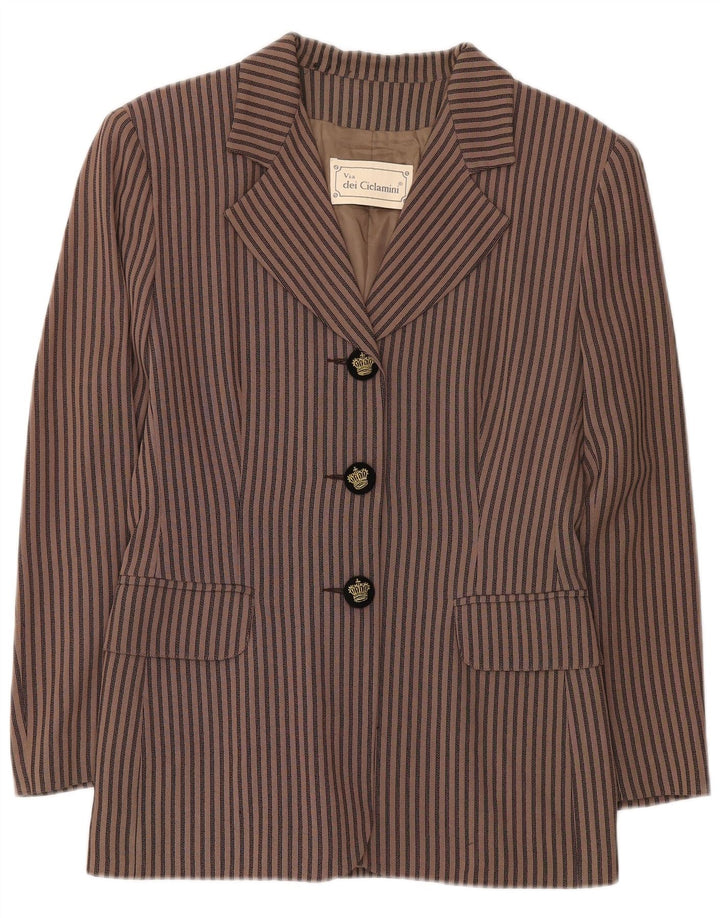 Via Dei Ciclamini Damen-Blazer mit 3 Knöpfen, Gr. 10, klein, braun gestreift