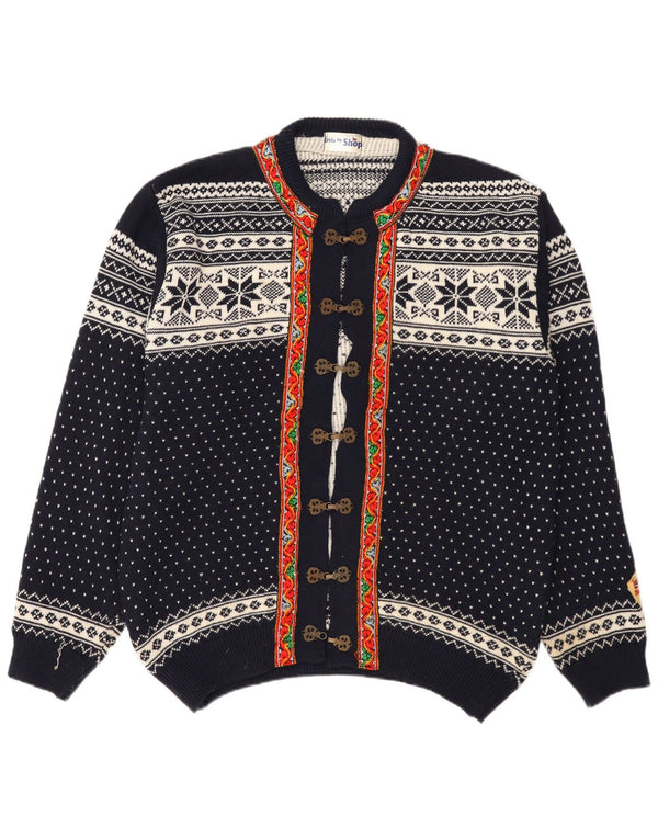 Vintage Damen Cardigan Pullover UK 20 2XL Marineblau Fair Isle