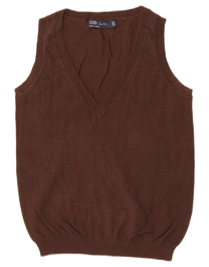 Zara Damen Weste Tank Top UK 12 Mittelbraune Baumwolle