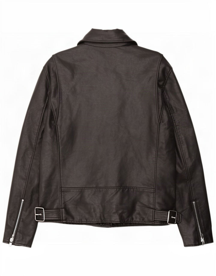 Zara Herren Kunstleder Bikerjacke UK 42 XL Schwarz Polyurethan
