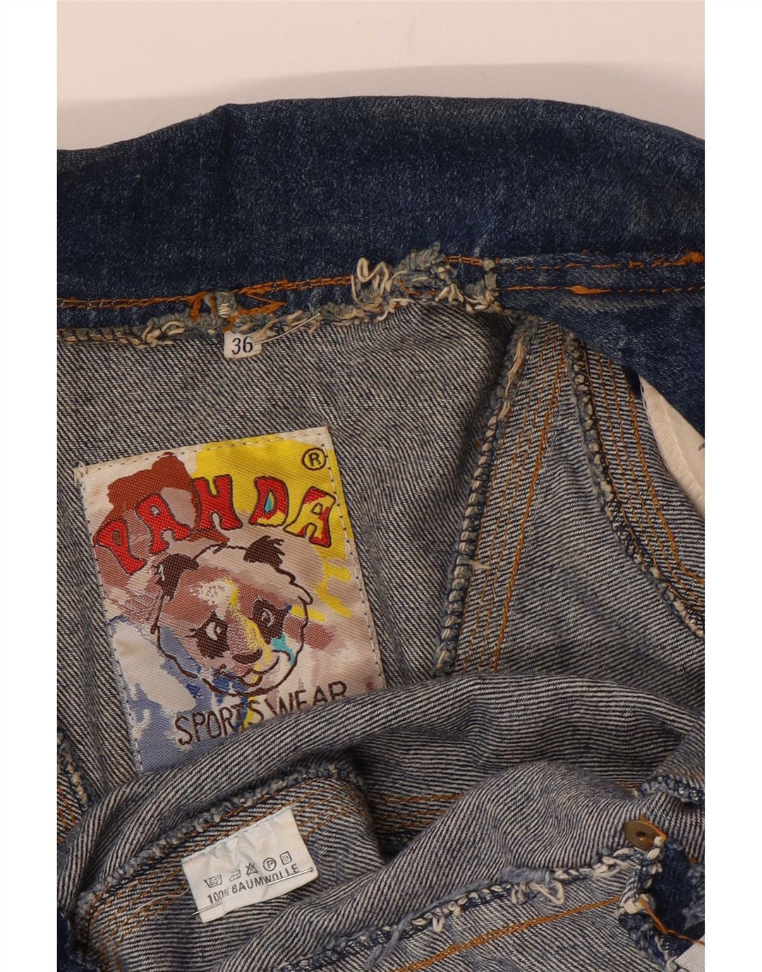 Panda Damen übergroße bauchfreie Jeansjacke mit 3/4-Ärmeln, EU 36, klein, Blau