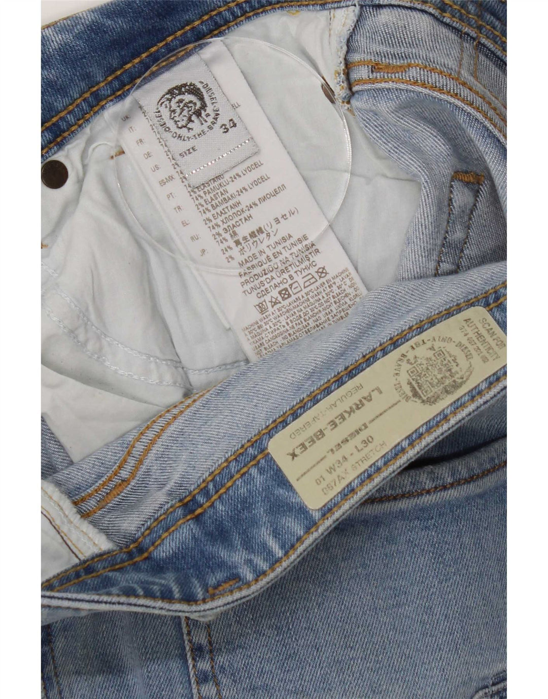 Diesel Herren Larkee-Beex Distressed Regular Tapered Jeans W34 L30 Blau