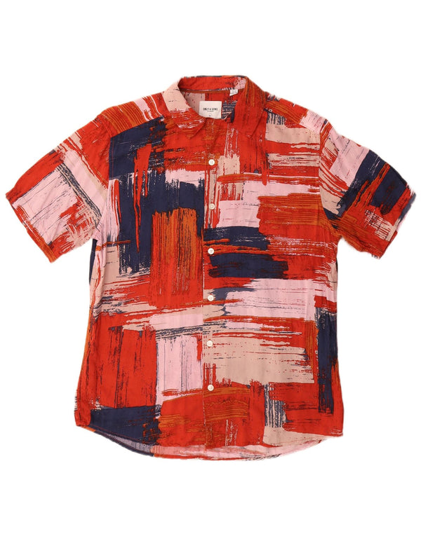 Only & Sons Mens Short Sleeve Regular Fit Shirt Medium Red Patchwork