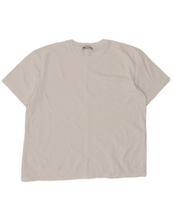 ZARA Damen Übergroßes T-Shirt Top UK 10 Small Weiße Baumwolle