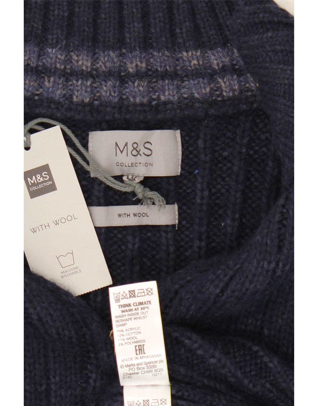 Marks & Spencer Herren-Pullover mit Reißverschluss am Hals, 2XL, Marineblau, Acryl