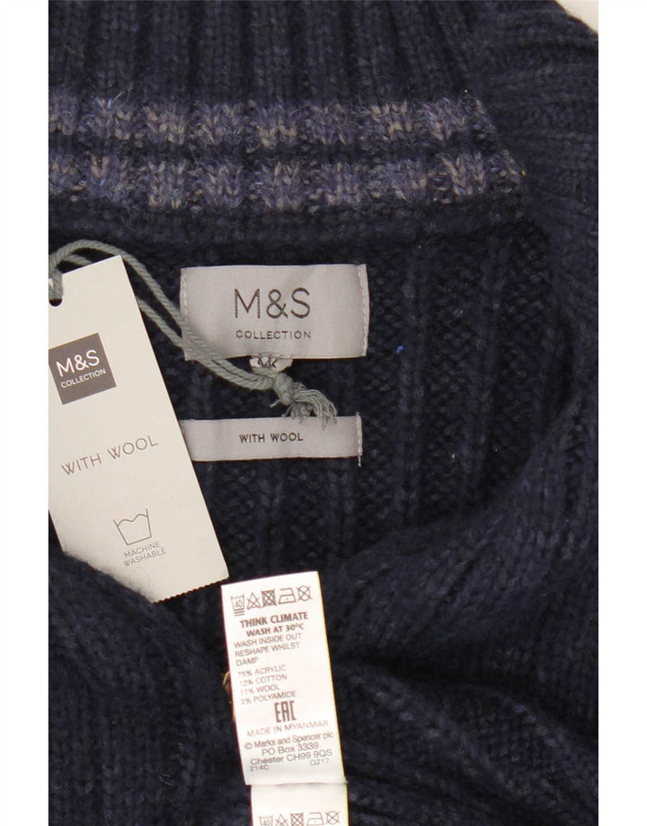 Marks & Spencer Herren-Pullover mit Reißverschluss am Hals, 2XL, Marineblau, Acryl