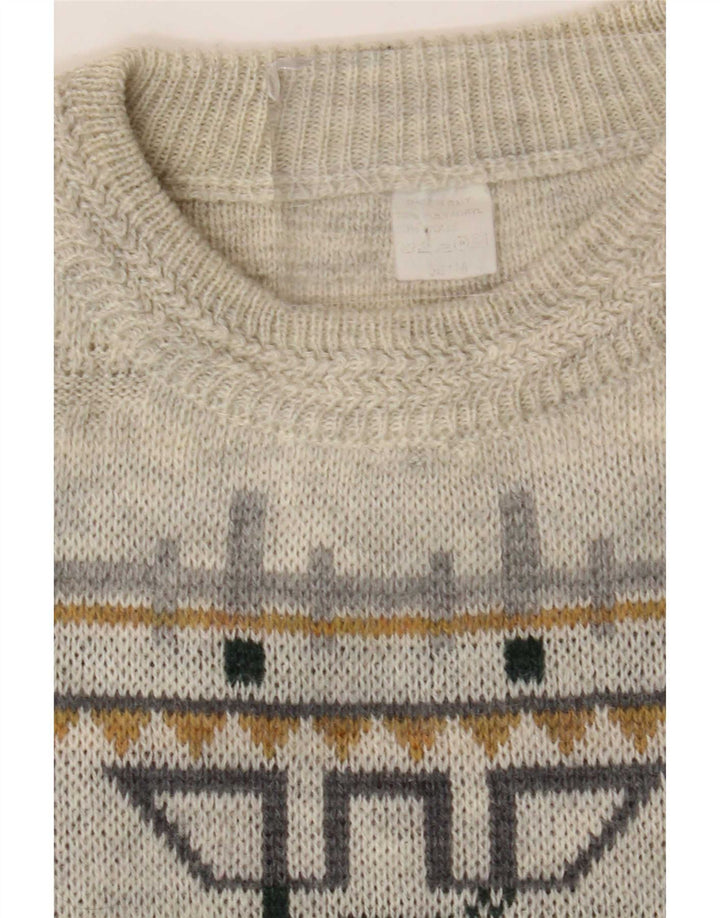 Vintage Herren Pullover mit Rundhalsausschnitt IT 50 Mittelgraues geometrisches Acryl