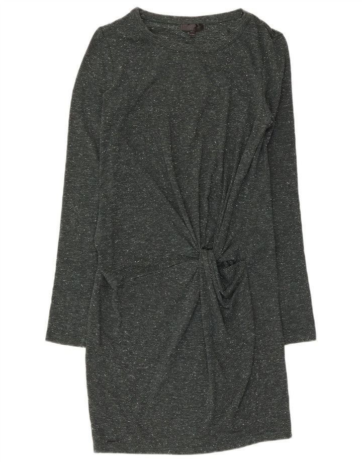 Topshop Damen-Etuikleid mit langen Ärmeln, Gr. 10, Größe S, grün geflecktes Polyester